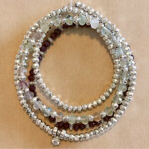 Set of 3 Silver Hematite, Purple/Green Fluorite & Mauve Bead Stretchy Bracelets